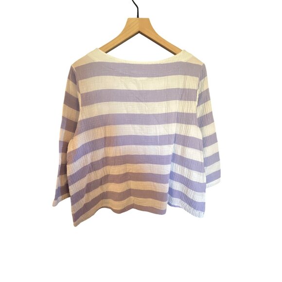 Striped Purple & White Boxy Top M By Habitat 100% Cotton - Picture 4 of 4